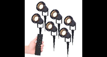 Set van 6 LED Prikspot zwart Sydney - aluminium - 4 Watt 345 lumen - 2700K warm wit- IP65 Waterdicht - Incl. dimmer met afstandsbediening