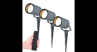 Set van 3 LED Prikspots Spikey - 4 Watt 345 lumen - 2700K warm wit - antraciet - IP65 Waterdicht - Incl. dimmer met afstandsbediening