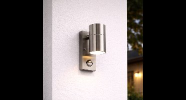 Mason wandlamp - RVS - Bewegingsmelder en schemerschakelaar - IP44 spatwaterdicht - Spotlight voor binnen en buiten - Exclusief GU10 lichtbron