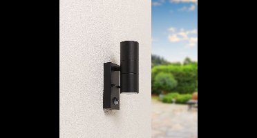 Blenda wandlamp - Zwart - Bewegingsmelder en schemerschakelaar - IP44 spatwaterdicht - Up & Downlight voor buiten - Exclusief GU10 lichtbronnen