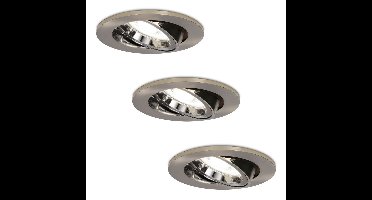 Set van 3 Lublin LED inbouwspots - 4 Watt 345 Lumen - 6500K Daglicht wit - GU10 - Dimbaar - Rond - Kantelbaar - IP20 Stofdicht - RVS