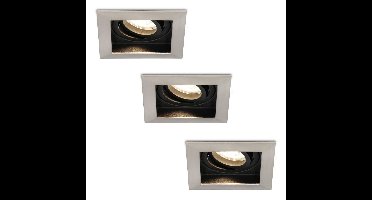 Set van 3 Durham vierkante LED inbouwspots - 4 Watt 345 Lumen - 4000K neutraal wit - GU10 - Dimbaar Kantelbaar - Voor binnen - RVS