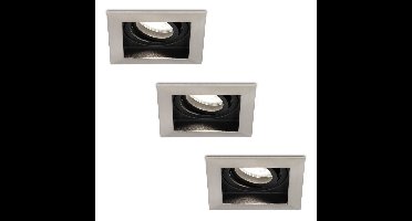 Set van 3 Durham vierkante LED inbouwspots - 4 Watt 345 Lumen - 6500K daglicht wit - GU10 - Dimbaar Kantelbaar - Voor binnen - RVS