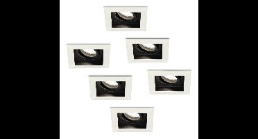 Set van 6 Durham vierkante LED inbouwspots - 4 Watt 345 Lumen - 6500K daglicht wit - GU10 - Dimbaar Kantelbaar - Voor binnen - Wit