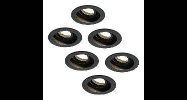 Set van 6 Laredo LED inbouwspots - GU10 4 Watt 345 lumen - 2700K Warm wit - Dimbaar - verzonken - Rond - Kantelbaar - IP20 Voor binnen - Zwart