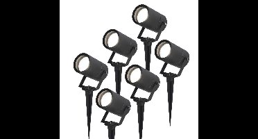 Set van 6 Spikey LED prikspots - GU10 4 Watt 345 Lumen - Dimbaar - Kantelbaar - 6500K daglicht wit - IP64 Waterdicht - Zwart - Tuinspots - Pinspots