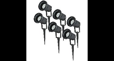 Set van 6 LED prikspots - Dimbaar - Kantelbaar - 6500K daglicht wit - 4 Watt 345 Lumen - IP65 - Waterdicht - Zwart - Tuinspot - tuinverlichting - padverlichting