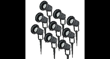 Set van 9 LED prikspots - Dimbaar - Kantelbaar - 6500K daglicht wit - 4 Watt 345 Lumen - IP65 - Waterdicht - Zwart - Tuinspot - tuinverlichting - padverlichting