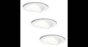 Set van 3 Dublin LED inbouwspot - 4 Watt 345 Lumen - 6500K Daglicht wit - GU10 - Dimbaar - Rond - Kantelbaar - IP20 waterdicht - Wit