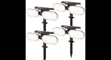 Set van 4 Pato - Solar prikspot - Bewegingssensor en schemerschakelaar - PIR - 6000K Daglicht wit - 2 lichtstanden - 300 Lumen - 6-12 uur brandtijd - IP65 waterdicht - Tuinspot
