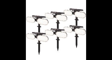 Set van 6 Pato - Solar prikspot - Bewegingssensor en schemerschakelaar - PIR - 6000K Daglicht wit - 2 lichtstanden - 300 Lumen - 6-12 uur brandtijd - IP65 waterdicht - Tuinspot