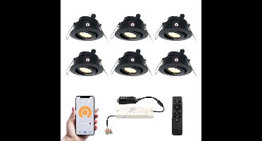 Set van 6 Sienna Smart LED Mini Inbouwspots - Veranda spots - 12V 3W 200lm - Dimbaar - Kantelbaar - Wifi & Bluetooth - 2700K - IP44 - Zwart