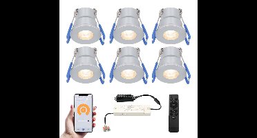 Set van 6 Milano Smart LED Mini Inbouwspots - Veranda spots - 12V 3W 200lm - Dimbaar - Wifi & Bluetooth - 2700K - IP65 waterdicht - RVS