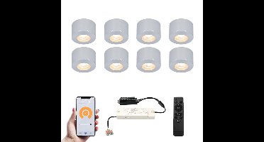 Set van 8 Navarra Smart LED Mini opbouwspots - Veranda spots - 12V 3W 200lm - Dimbaar - Wifi & Bluetooth - 2700K - IP44 waterdicht - RVS