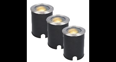 Set van 3 Lilly LED Grondspots - Dimbaar - Kantelbaar - GU10 - Rond - 2700K warm wit - 4 Watt 345 lumen - IK10 - RVS - IP67 waterdicht