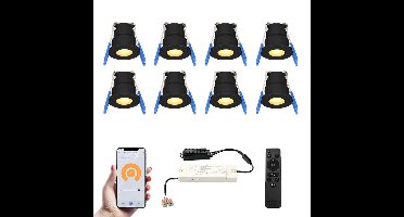 Set van 8 Milano Smart LED Mini Inbouwspots - Veranda spots - 12V 3W 200lm - Dimbaar - Wifi & Bluetooth - 2700K - IP65 waterdicht - Zwart