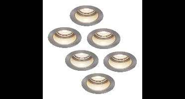 Set van 6 Mesa LED inbouwspots verzonken - 4 Watt 345 Lumen - 4000K neutraal wit - GU10 - Dimbaar - Rond - IP64 Waterdicht - RVS - Anti-glare