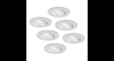 Set van 6 Pittsburg LED inbouwspots - Extra plat 58mm - GU10 LED Module - 6000K daglicht wit - Dimbaar - Rond - Kantelbaar - Voor binnen - Wit