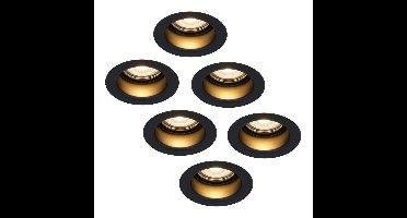 Set van 6 Mari - LED platte inbouwspots met lage inbouwdiepte - 6 Watt 570 Lumen - 2700K Warm wit - GU10 LED Module - Verzonken - Dimbaar - Rond - IP65 waterdicht - Zwart