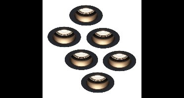 Set van 6 Mari - LED platte inbouwspots met lage inbouwdiepte - 6 Watt 570 Lumen - 4000K Neutraal wit - GU10 LED Module - Verzonken - Dimbaar - Rond - IP65 waterdicht - Zwart
