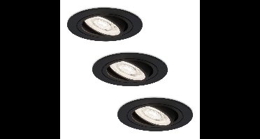 Set van 3 Miro LED inbouwspots - Extra plat 58mm - GU10 LED Module - 6000K daglicht wit - Dimbaar - Rond - Kantelbaar - Voor binnen - Zwart