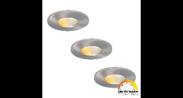 Set van 3 Vegas - LED platte inbouwspots met lage inbouwdiepte 60mm - 3,8 Watt 230 Lumen - Dim to Warm - GU10 LED Module - Dimbaar - Rond - IP44 voor badkamer, buiten en binnen - RVS