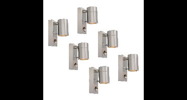 Set van 6 Mason Wandlampen - 2700K Warm Wit - Bewegingssensor en Schemerschakelaar - RVS - IP44 Waterdicht - Wandspot voor binnen en buiten