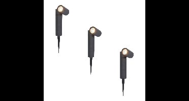 Set van 3 Pinero LED prikspots - GU10 4 Watt 345 Lumen - Dimbaar - Kantelbaar - 4000K neutraal wit - IP64 Waterdicht - Zwart - Tuinspot