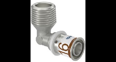 Uponor S-Press Plus draad knie 90� - buitendraad x pers - 1/2" x 16mm - messing - Kiwa