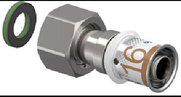 Uponor S-Press Plus schroef koppeling - Wartel - binnendraad x pers - 1/2" x 16mm - messing - Kiwa