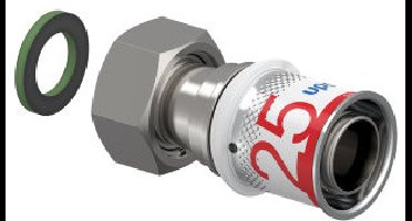 Uponor S-Press Plus schroef koppeling - Wartel - binnendraad x pers - 3/4" x 25mm - messing - Kiwa