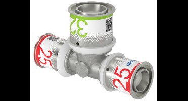Uponor S-Press Plus verloop T-stuk 90� - pers x pers x pers - 25mm x 32mm x 25mm - messing - Kiwa
