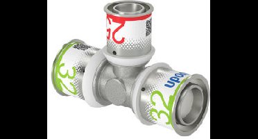 Uponor S-Press Plus verloop T-stuk 90� - pers x pers x pers - 32mm x 25mm x 32mm - messing - Kiwa
