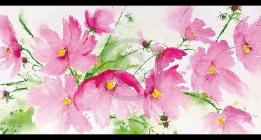 Kunstdruk Heidi Reil - Rosa Kosmeen 100x50cm