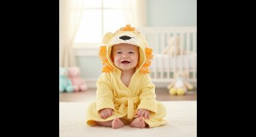 CozyNest – Zacht & Absorberend – Badjas met Dierendesign Gele leeuw / 110 (4–6 jaar) | Educatief Speelgoed