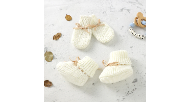Booties&Mittens– Zacht&Warm– Handschoenen en Schoentjes Set Wit / 11 (0–3 maanden) | Educatief Speelgoed