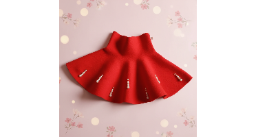 Girls Knitted Skirt– Comfort&Stijl– Kinder Rok Rood / Parelstreep / 120 (3–4 jaar) | Educatief Speelgoed