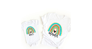 Mini Fashion™ - Mama&Dochter - Matchende Shirt&Romper Wit - Gekleurde Regenboog / Vrouwen - XXL | Educatief Speelgoed