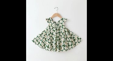 Mini Fashion™ - Speels&Elegant - Meisjes Zomer Jurk Groen Bloemen / 90 (18-24 maanden) | Educatief Speelgoed