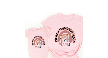 Mini Fashion™ - Mama&Dochter - Matchende Shirt&Romper Roze - Print Regenboog / Vrouwen - S | Educatief Speelgoed