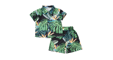 Mini Fashion™ - Fris & Vrolijk - Bloemen Jongens Setje Zwart Groen Jungle / 80 (9-12 Maanden) | Educatief Speelgoed