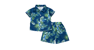 Mini Fashion™ - Fris & Vrolijk - Bloemen Jongens Setje Blauwe Palmbries / 100 (2-3 Jaar) | Educatief Speelgoed