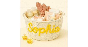 CuddleBasket– Schattig&Persoonlijk– Gepersonaliseerde Luiermand S (21x18cm) / Geel | Educatief Speelgoed