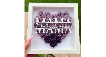 Personalized Rose Shadow Box – Uniek Moederdagcadeau – Gepersonaliseerde Rozen Schaduwdoos Mama / Paars / 20x20 cm | Educatief Speelgoed