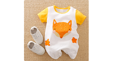 Mini Fashion™ - Comfort Voor Elke Nacht - Pyjama Bodysuit korte mouwen 80 (9-12 maanden) / Vrolijke Vos | Educatief Speelgoed