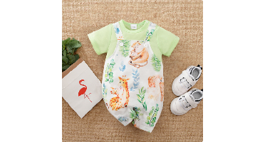 Mini Fashion™ - Comfort Voor Elke Nacht - Pyjama Bodysuit korte mouwen 73 (6-9 maanden) / Jungle Avontuur | Educatief Speelgoed