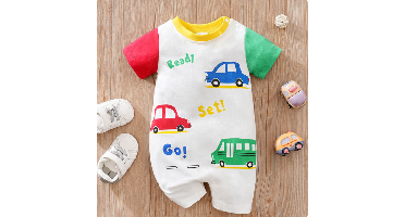Mini Fashion™ - Comfort Voor Elke Nacht - Pyjama Bodysuit korte mouwen 80 (9-12 maanden) / Op Weg | Educatief Speelgoed