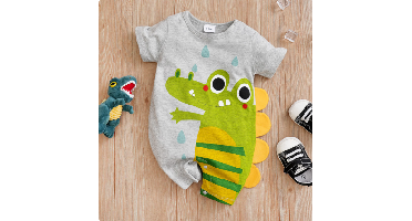 Mini Fashion™ - Comfort Voor Elke Nacht - Pyjama Bodysuit korte mouwen 80 (9-12 maanden) / Grijze Dino | Educatief Speelgoed