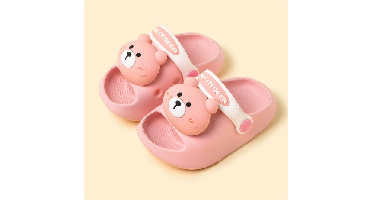 Mini Fashion– Vrolijk&Veilig– Polka Strand Slippers Roze Beer / 140 (18–24 maanden) | Educatief Speelgoed