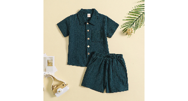Mini Fashion™ - Katoen Linnen Zomerset Jongens Donkergroen / 100 (12-18 maanden) | Educatief Speelgoed